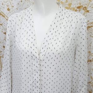 Ann Taylor sheer long sleeve deep V neck top small